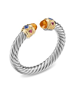 Renaissance&reg; Cable Flex&reg; Bracelet in Sterling Silver with 14K Yellow Gold, Madeira Citrine, Tanzanite and Rhodolite Garnet, 9mm