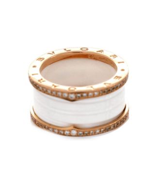  B.Zero1 Three Band Ring 18K Rose Gold and Ceramic with Diamonds