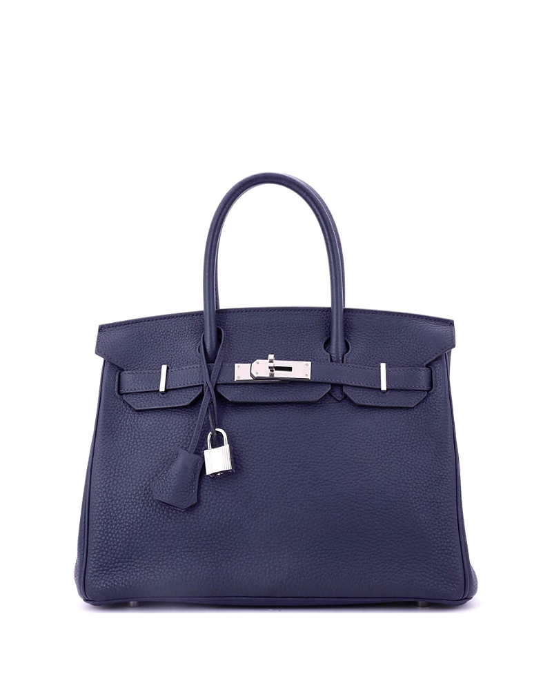 PRE-OWNED HERMES Pre-owned Hermes Birkin 30 Handbag Blue Clemence With Palladium Hardware