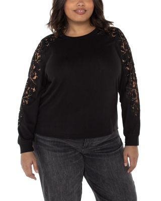 Lace Sleeve Crewneck Top