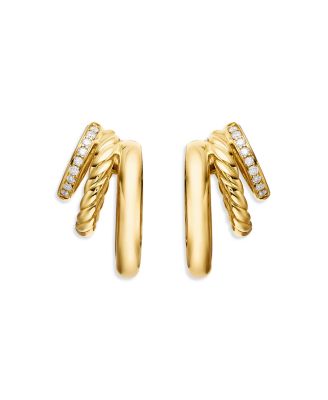 DY Mercer Three Row Huggie Hoop Earrings in 18K Yellow Gold with Pav&eacute; Diamonds 