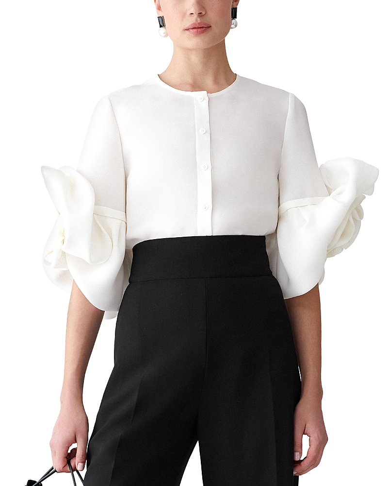 Carolina Herrera Silk Floral Sleeve Blouse