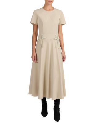 Octavia Short Sleeve Dress with Leather Lacing Detail
