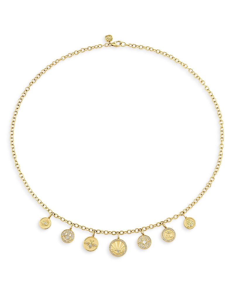 Sydney Evan 14k Yellow Gold Fall 2026 Diamond Multi Charm Coin Pendant Necklace, 18 In Gold