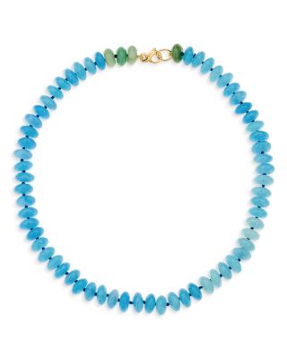 9K Yellow Gold Green Aventurine & Blue Quartz Collar Necklace