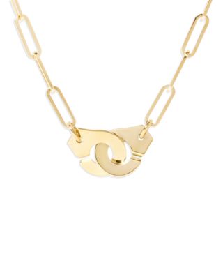 18K Yellow Gold Menottes Dinh Van Handcuff Open Paperclip Link Chain Pendant Necklace, 17.32"