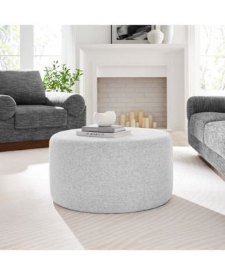 Callum Large 29" Round Woven Heathered Fabric Upholstered Ottoman