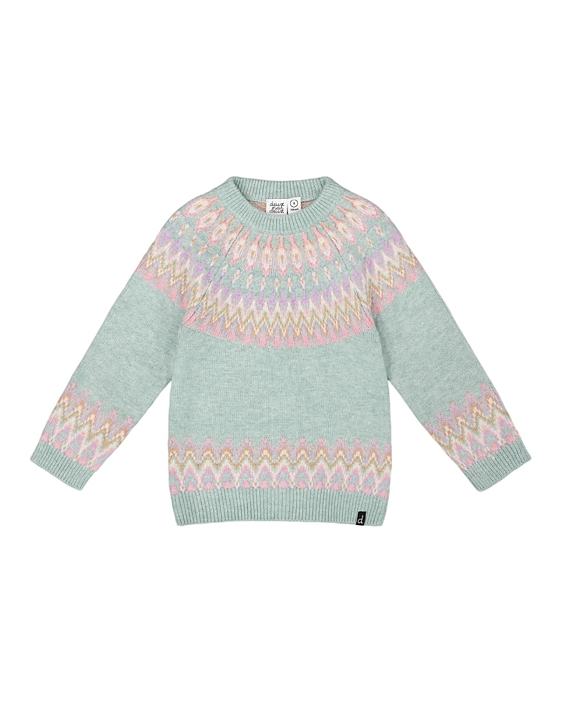 Deux par Deux Girls' Sweater with Norwegian Jacquard - Big Kid