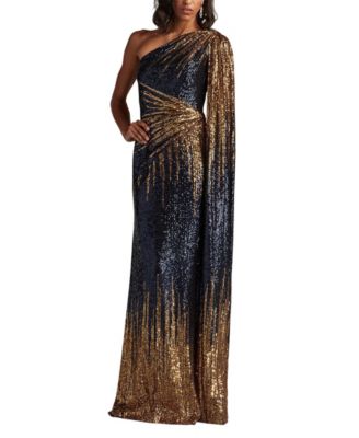 Marseille Sequin Cape-Sleeve Gown