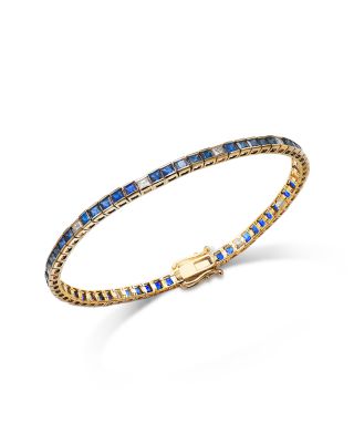 Blue Sapphire & Diamond Tennis Bracelet in 14K Yellow Gold