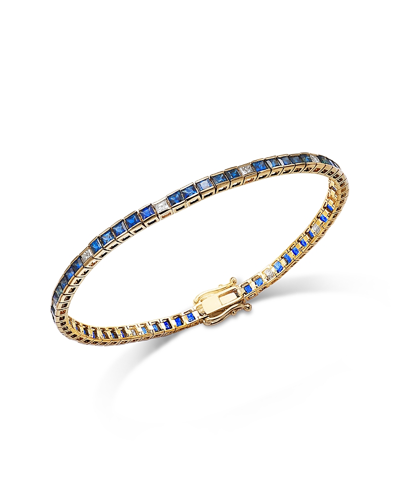 Bloomingdale's Fine Collection Blue Sapphire & Diamond Tennis Bracelet In 14k Yellow Gold In Gold
