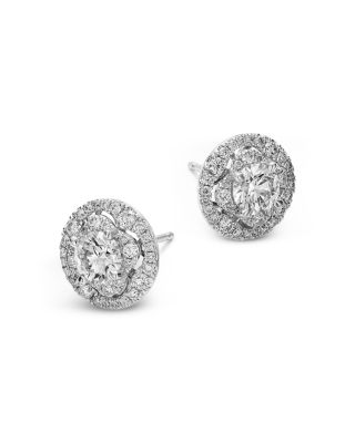 Certified Diamond Halo Stud Earrings in 18k White Gold, 1.0 tcw