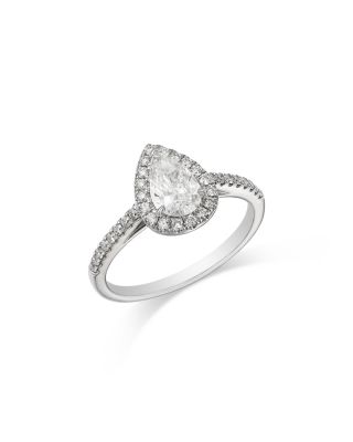 Certified Diamond Pear & Round Halo Ring in 18K White Gold, 0.88 tcw