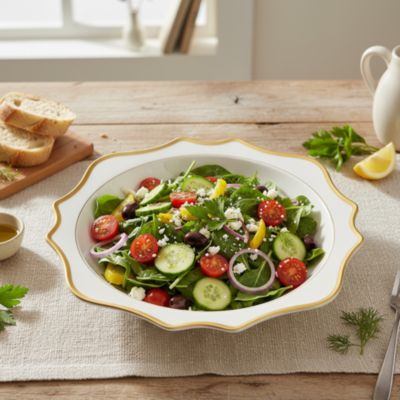Antique White with Gold Salad Serving Bowl