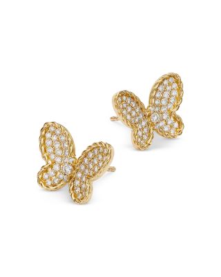 18K Yellow Gold Jasmine Diamond Pav&eacute; Butterfly Stud Earrings