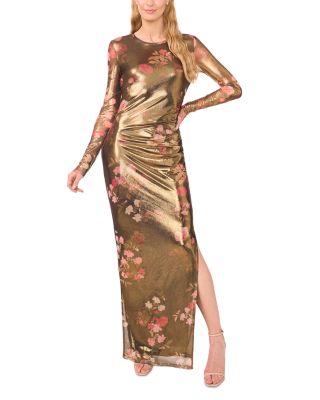 Nic Floral Foiled Mesh Maxi Dress