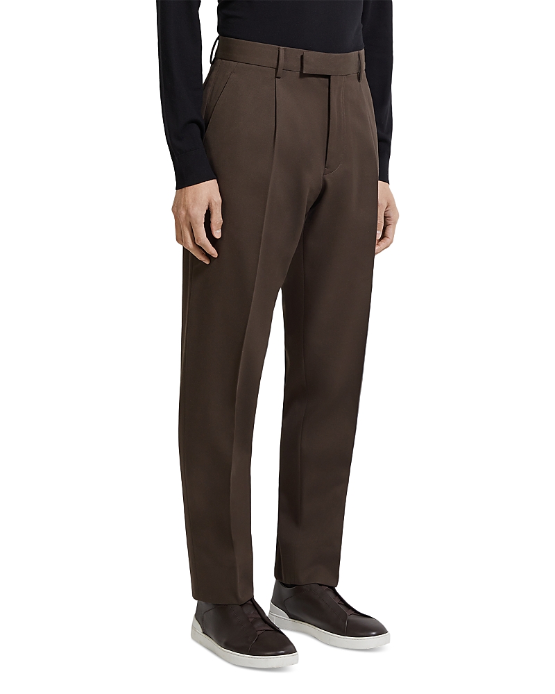 Zegna Cotton & Wool Pleated Pants In Brown