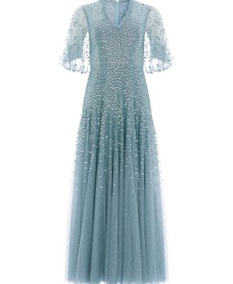 Dappled Sequin Cape Ankle Gown