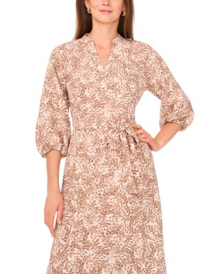 V Neck Three Quarter Sleeve Midi Dress