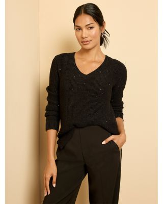 Shimmer Waffle V Neck Sweater