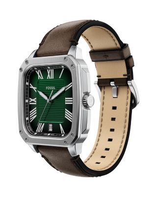 Crosby Three-Hand Brown Leather Watch, 42mm x 30mm