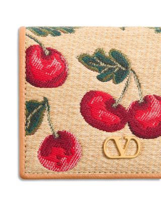 VLogo Signature Cherryfic Jacquard Raffia Wallet