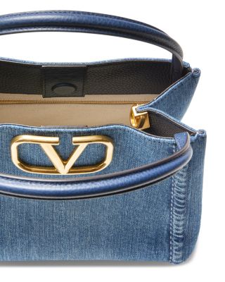 Alltime Medium VLogo Convertible Top Handle Bag in Denim