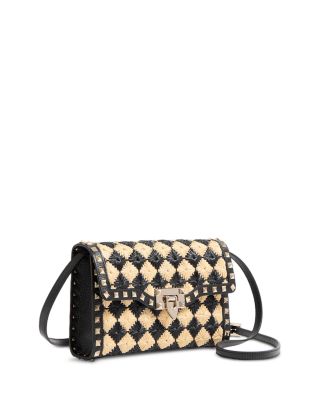Rockstud Raffia-Effect Shoulder Bag