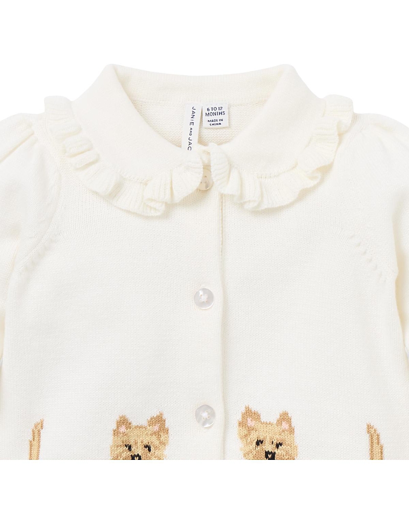 Janie And Jack Girls' Baby Dog Ruffle Collar Cardigan - Baby In White