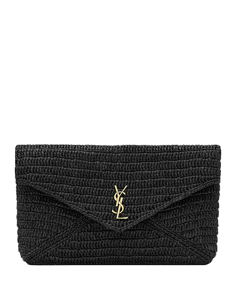 Saint Laurent Cassandre Large Envelope Pouch in Raffia · OS