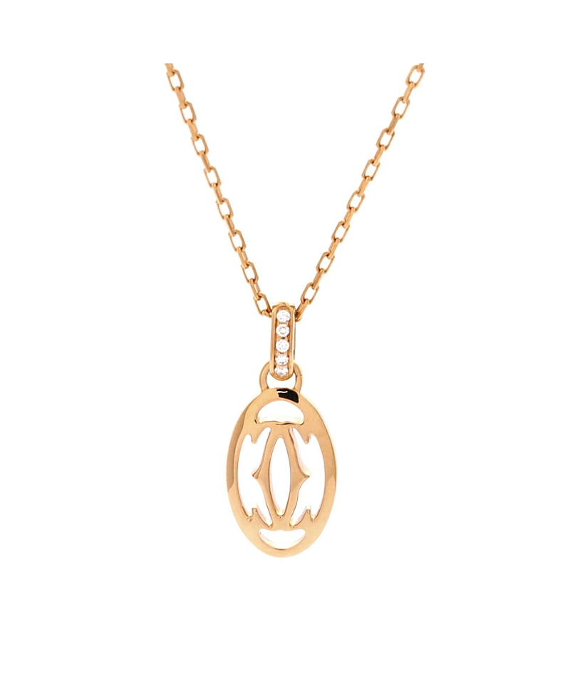 Click to view more detailed imagery on our partner's website Pre-owned Pre-owned Cartier Cartier Logo Double C Pendant Necklace 18k Rose Gold With Diamonds, 15 - 16.25" In Pink