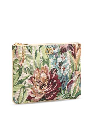 Medium VLogo Floral Jacquard Zip Pouch