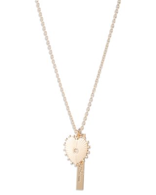 Pav&eacute; Textured Heart Logo Pendant Necklace, 16"-19" 