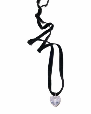 Precieux Crystal Heart Charm Velvet Choker Necklace