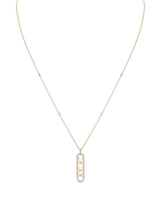 18K Yellow Gold Move 10th Birthday Diamond Oval Long Pendant Necklace, 31.4"