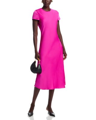 Luciana Short Sleeve Bias Silky Satin Slip Dress