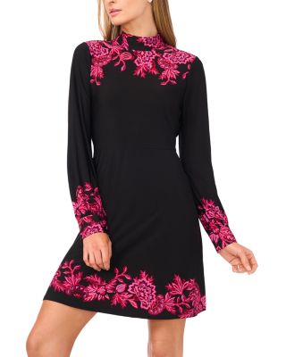 Border Print Mock Neck Dress