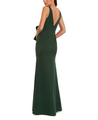  Crepe Sleeveless V Neck Column Dress With Bow