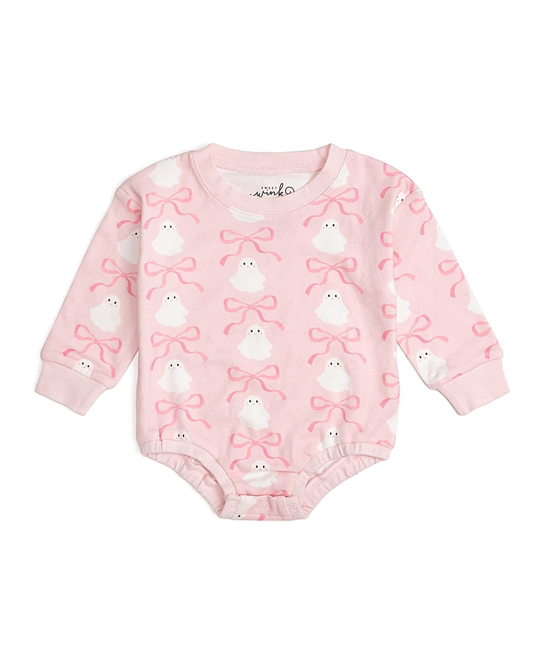 Sweet Wink Girls' Coquette Ghost Halloween Long Sleeve Romper - Baby In Pink