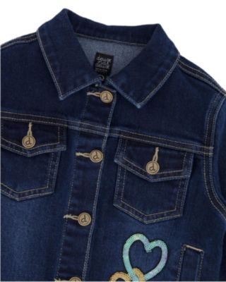 Girls' Stretch Denim Jacket with Glittery Hearts and Unicorn - Little Kid