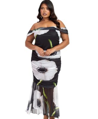 FASHION-SZN Curve Bold Floral Ruched Midi Dress