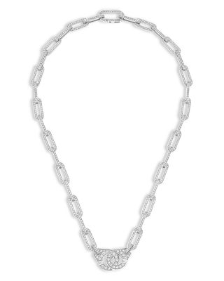 18K White Gold Menottes Dinh Van Diamond Pav&eacute; Large Link Handcuff Pendant Necklace, 17.72"