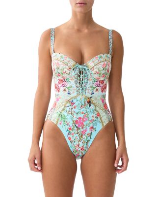 Lace Up Underwire One Piece Swimsuit