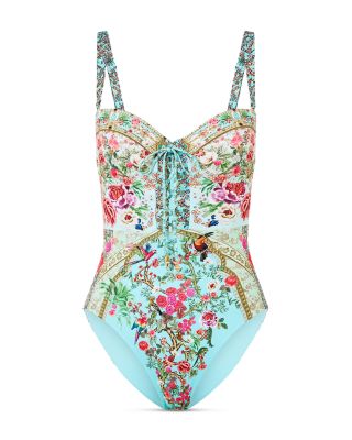 Lace Up Underwire One Piece Swimsuit