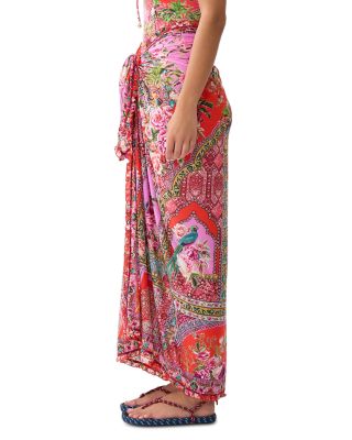Printed Ruffle Trim Sarong Swim Cover-Up