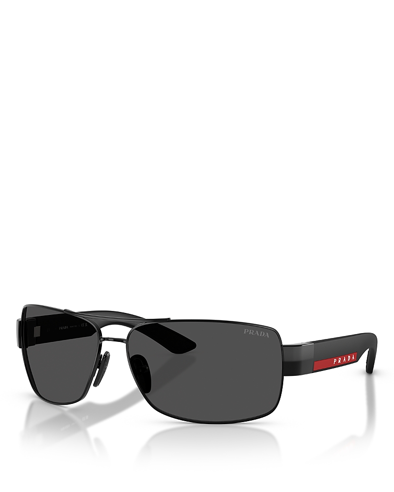 Prada Linea Rossa Wraparound Sunglasses, 65mm In Black