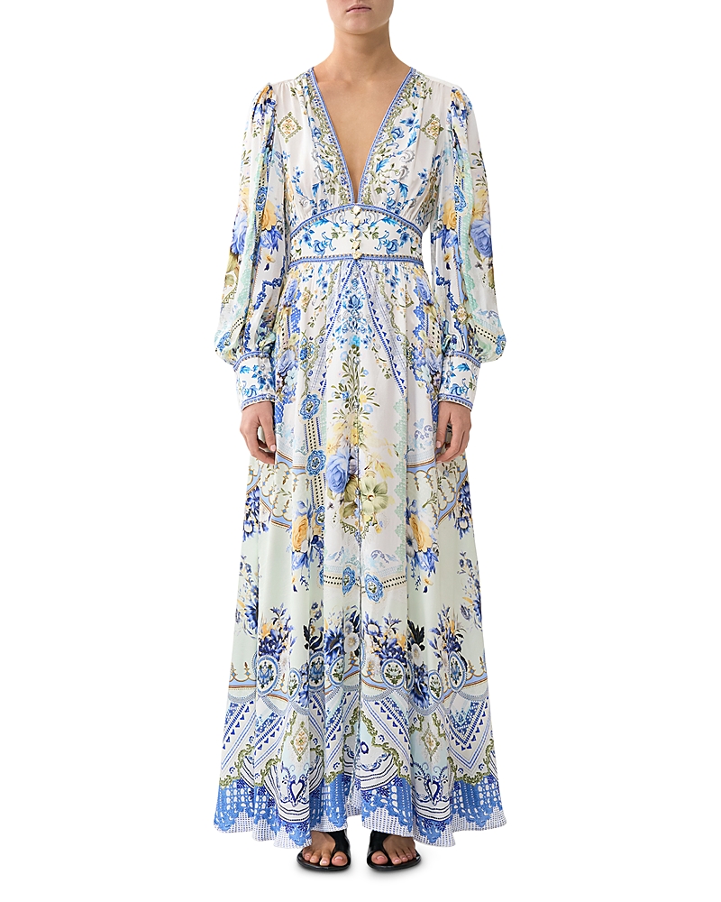 Camilla Silk Shaped Waistband Dress In Blue