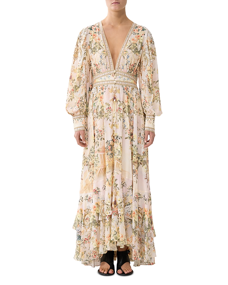 Camilla Crystal-embellished Tiered Floral-print Silk-chiffon Maxi Dress In Multi