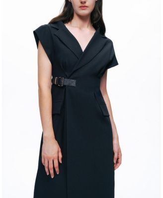 Tailored Buckle-Wrap Midi Dress
