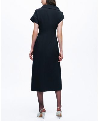 Tailored Buckle-Wrap Midi Dress